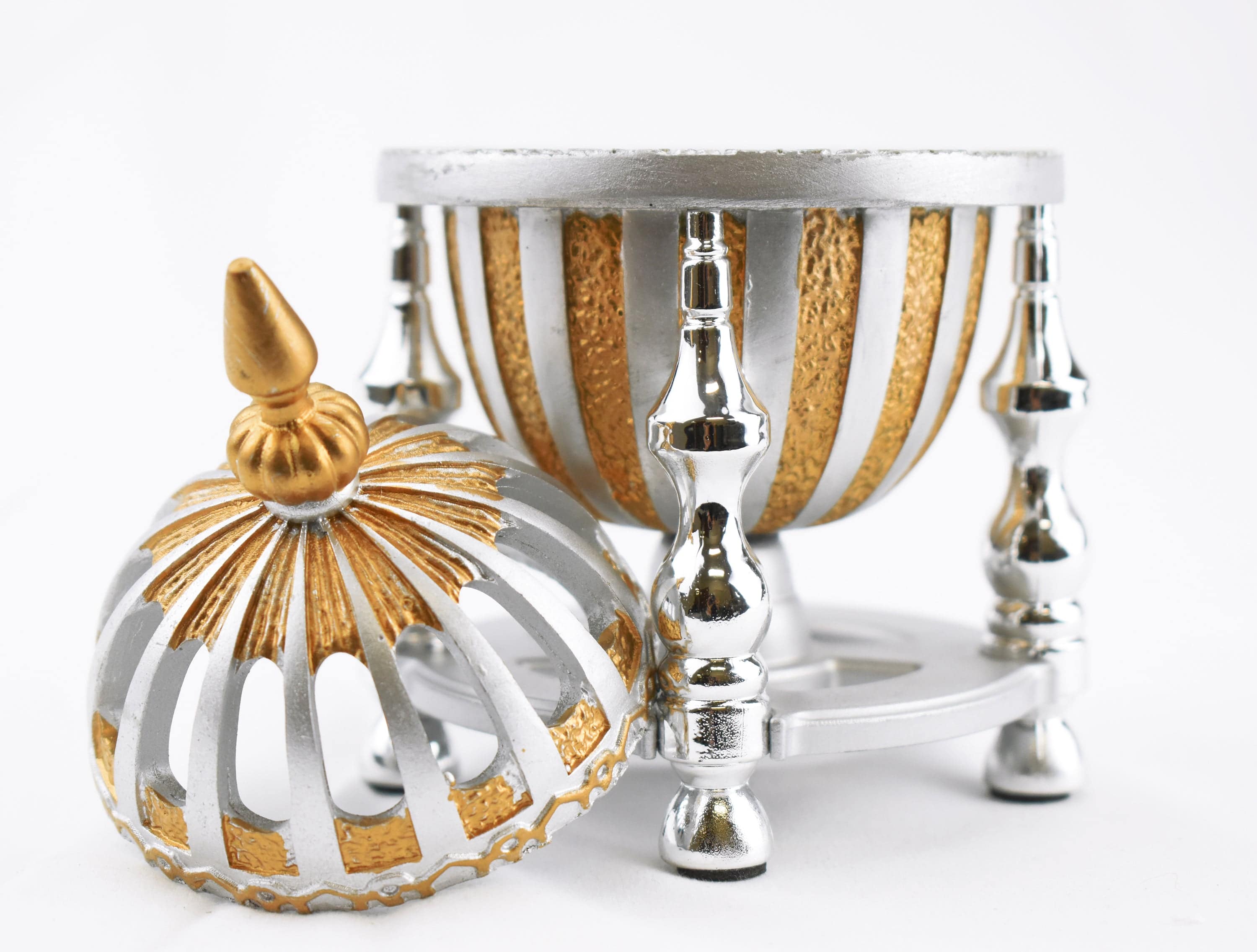 4 Pillar Resin Dome Style Incense Bakhoor/Oud Burner - Silver - Image 5