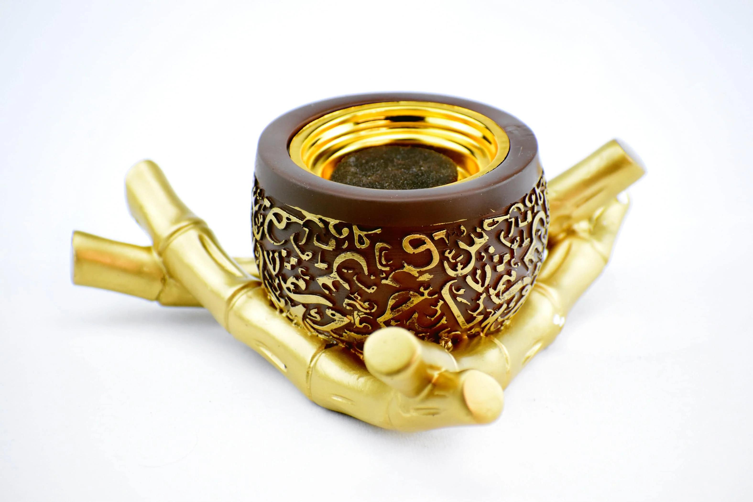 Bamboo Trangle Arabic Script Incense Bakhoor Burner - Brown
