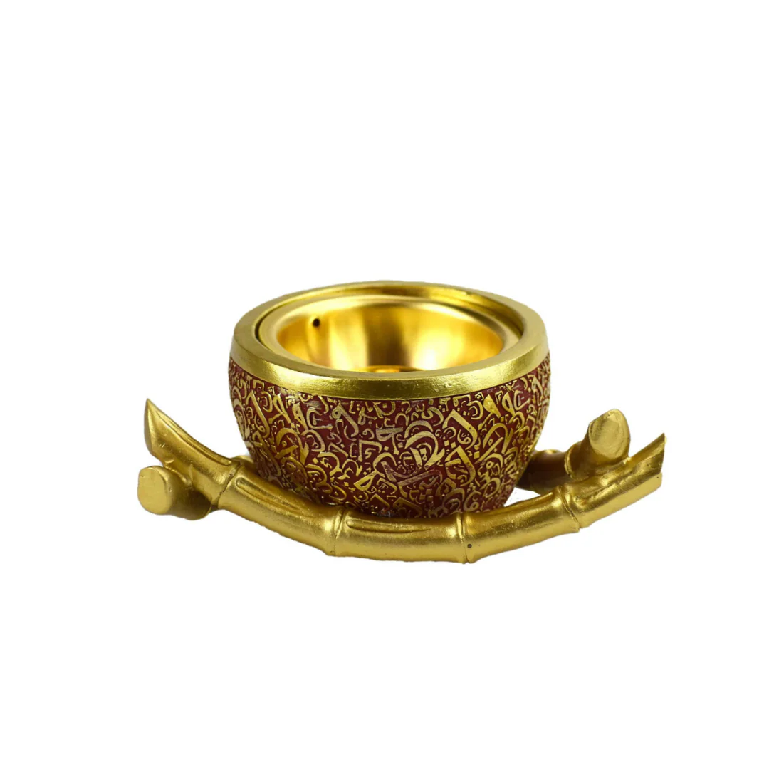 Bamboo Triangle Arabic Script Incense Bakhoor Burner -Red and Gold
