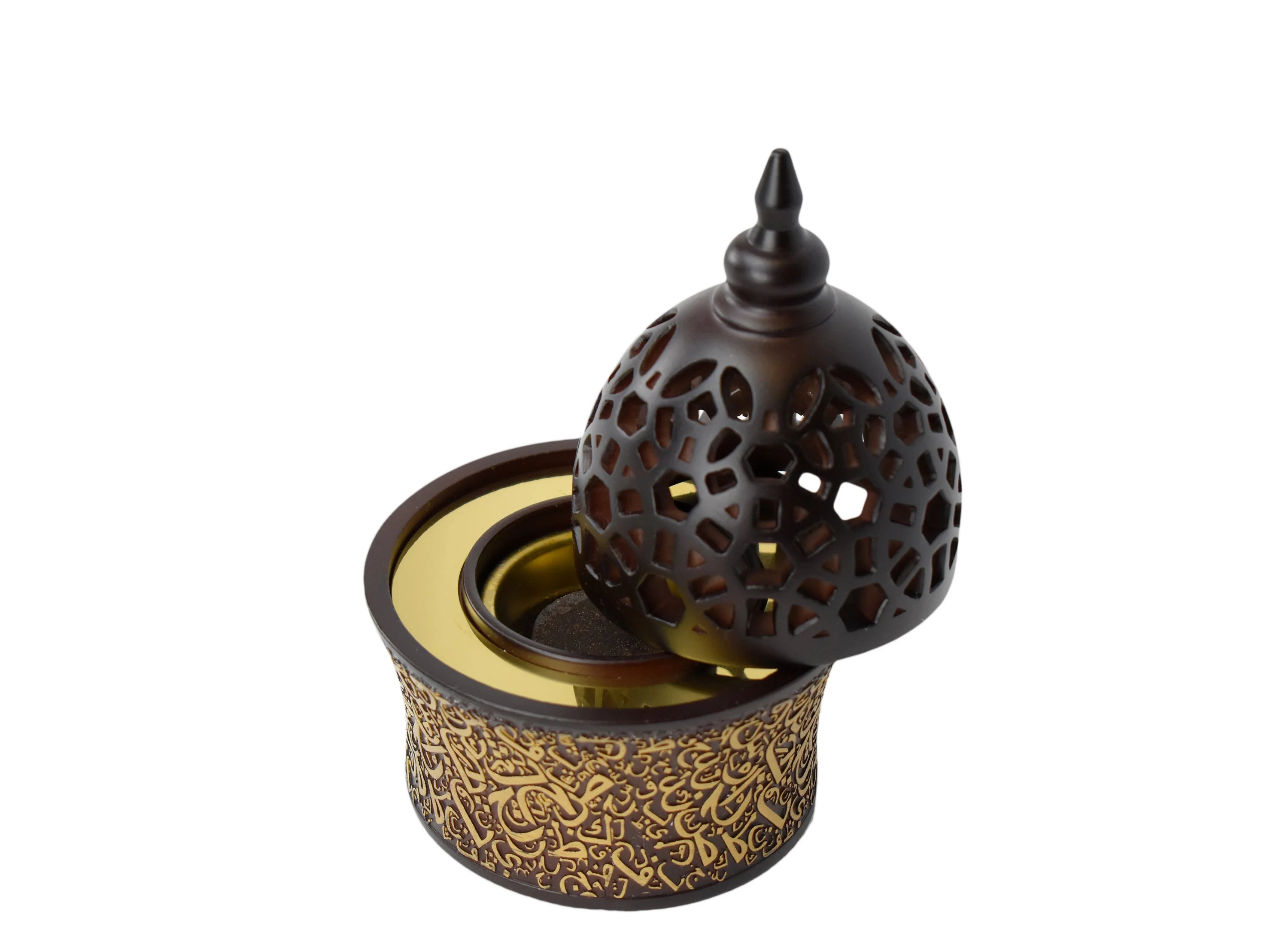 Calligraphy Style Closed Incense Bakhoor Burner - Brown - Image 2