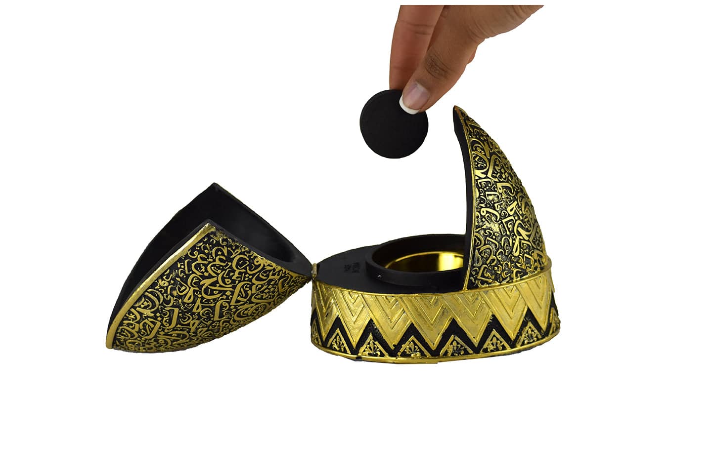 Calligraphy Arched Beehive Dome Style Closed Incense Bakhoor Burner - Black - Image 3
