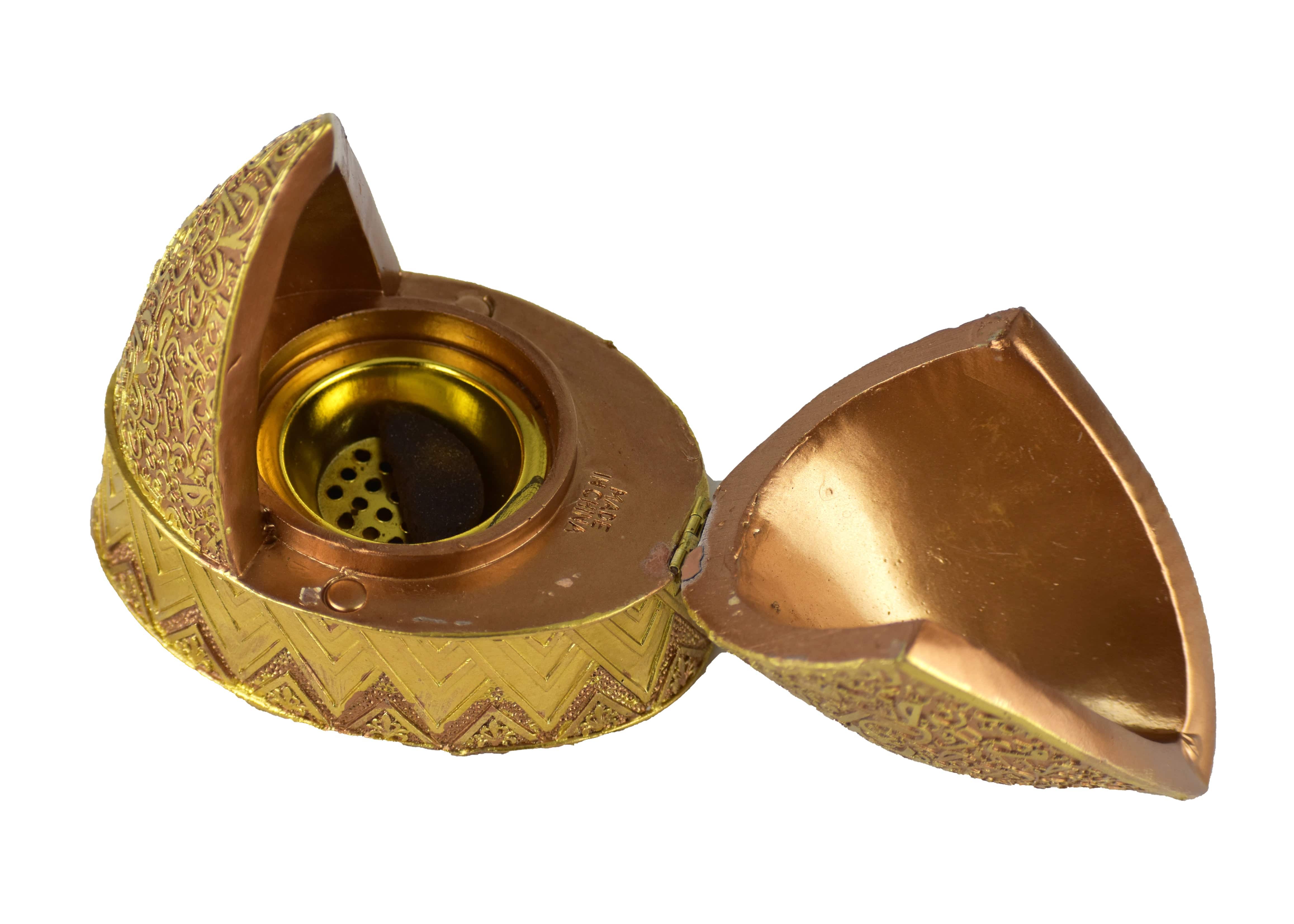 Calligraphy Arched Beehive Dome Style Closed Incense Bakhoor Burner - Gold - Image 3