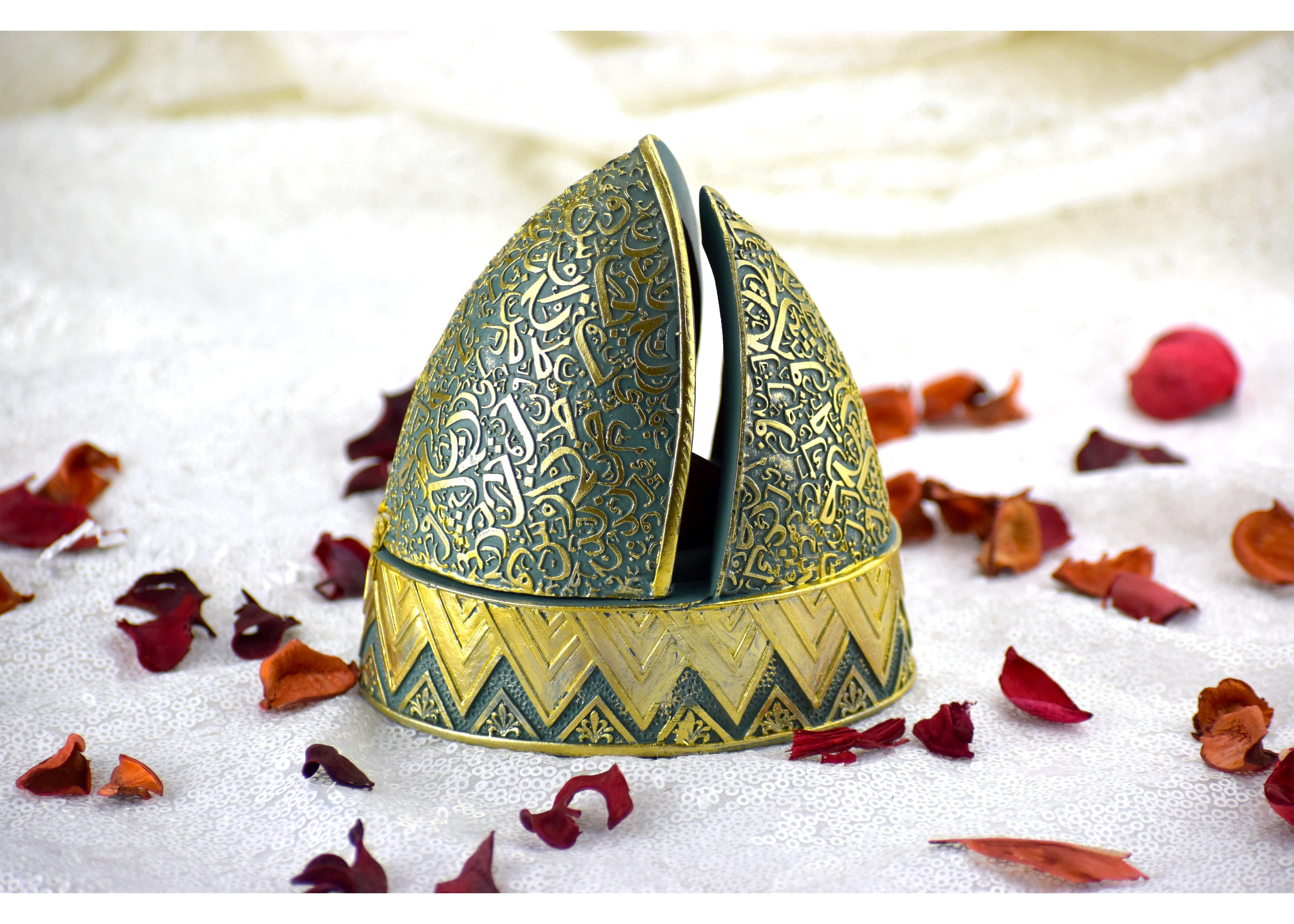 Calligraphy Arched Beehive Dome Style Closed Incense Bakhoor Burner - Teal - Image 4