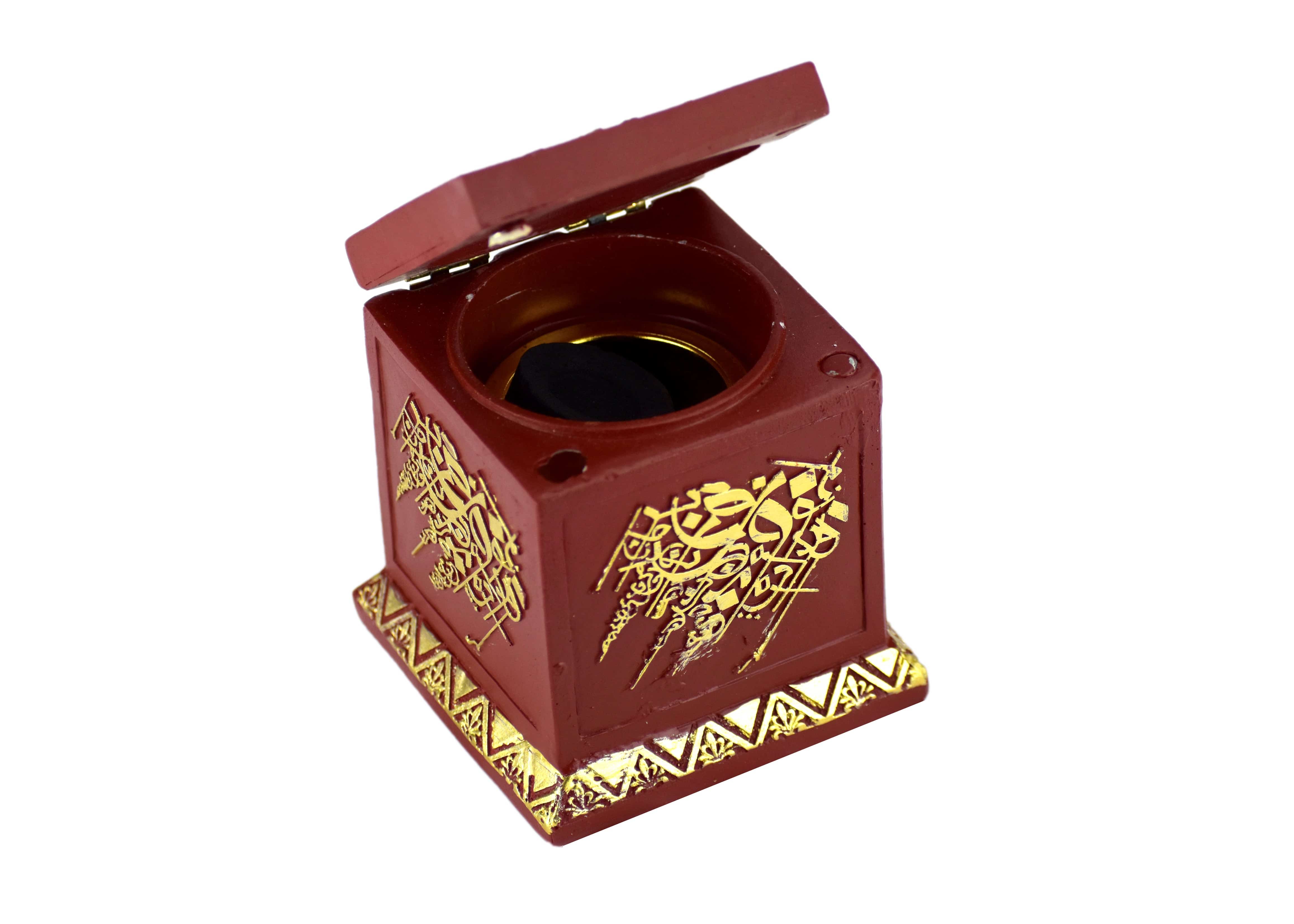 Calligraphy Cube Style Closed Incense Bakhoor Burner- Red - Image 3