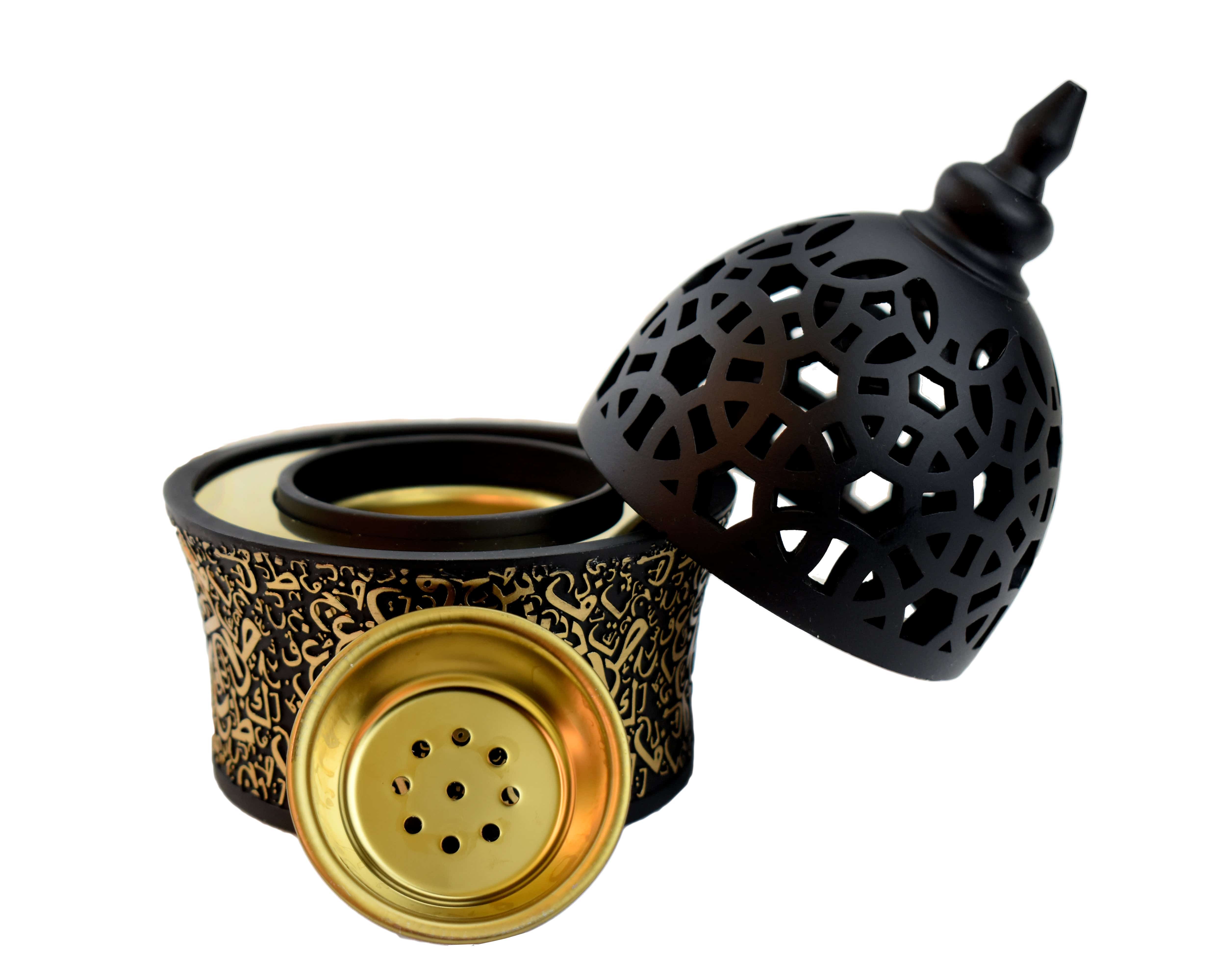 Calligraphy Style Closed Incense Bakhoor Burner - Black - Image 3