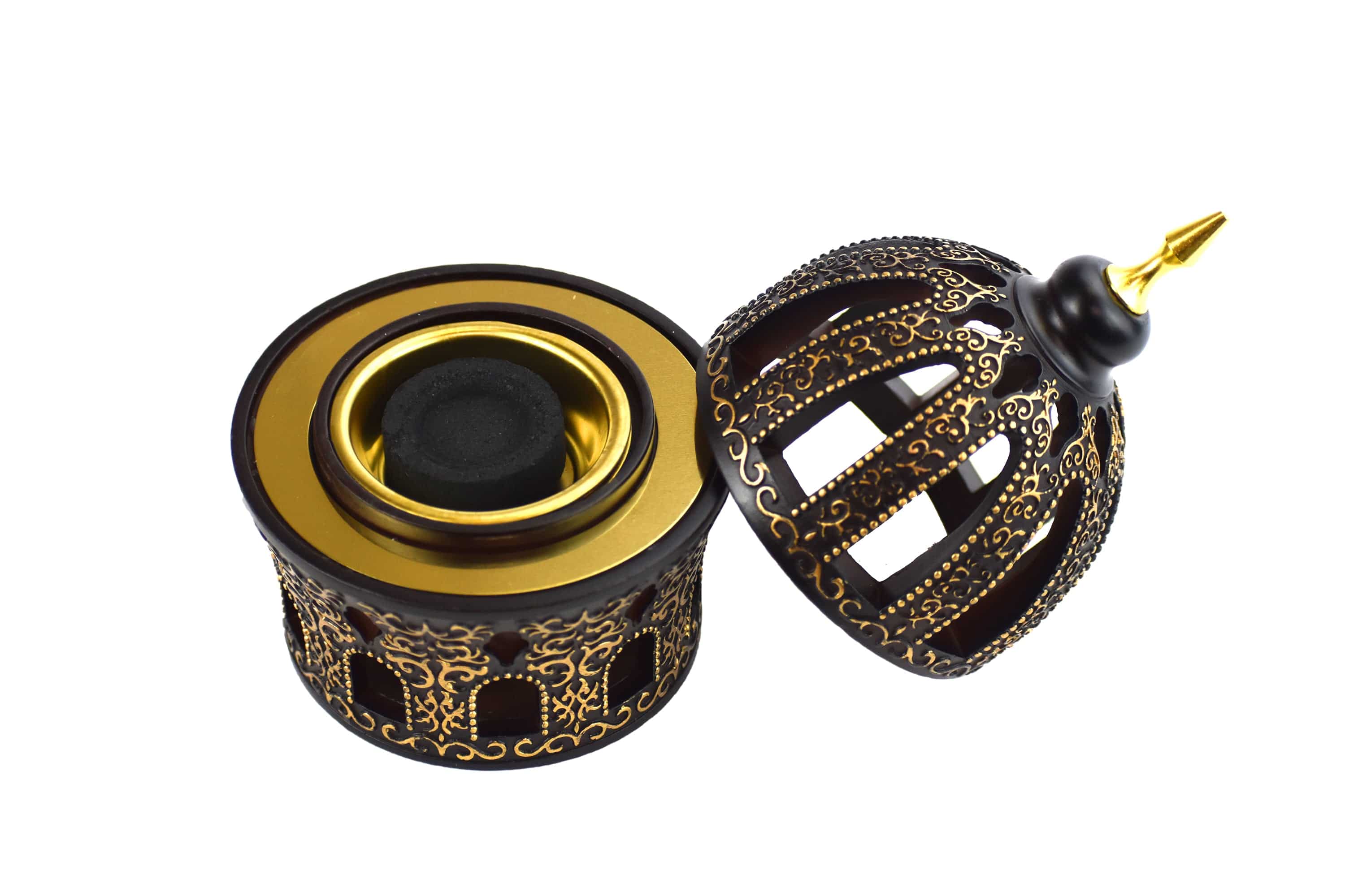 Calligraphy Style Closed Incense Bakhoor Burner - Brown and Gold - Image 3