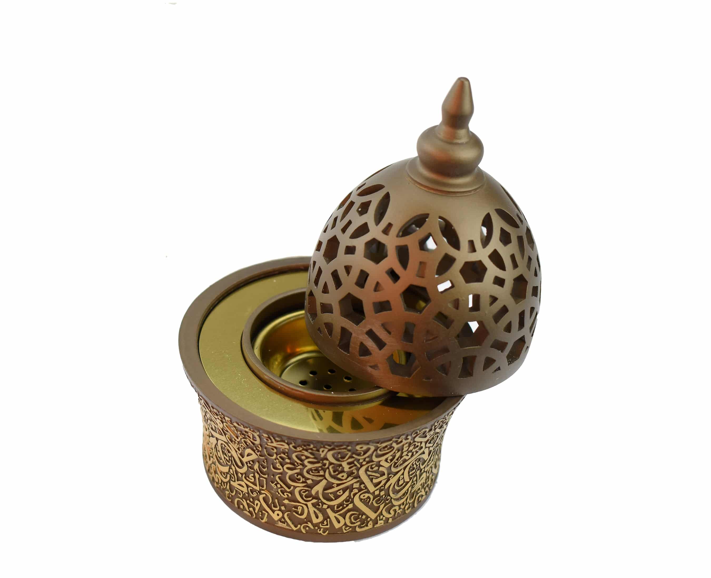 Calligraphy Style Closed Incense Bakhoor Burner - Coffee - Image 4