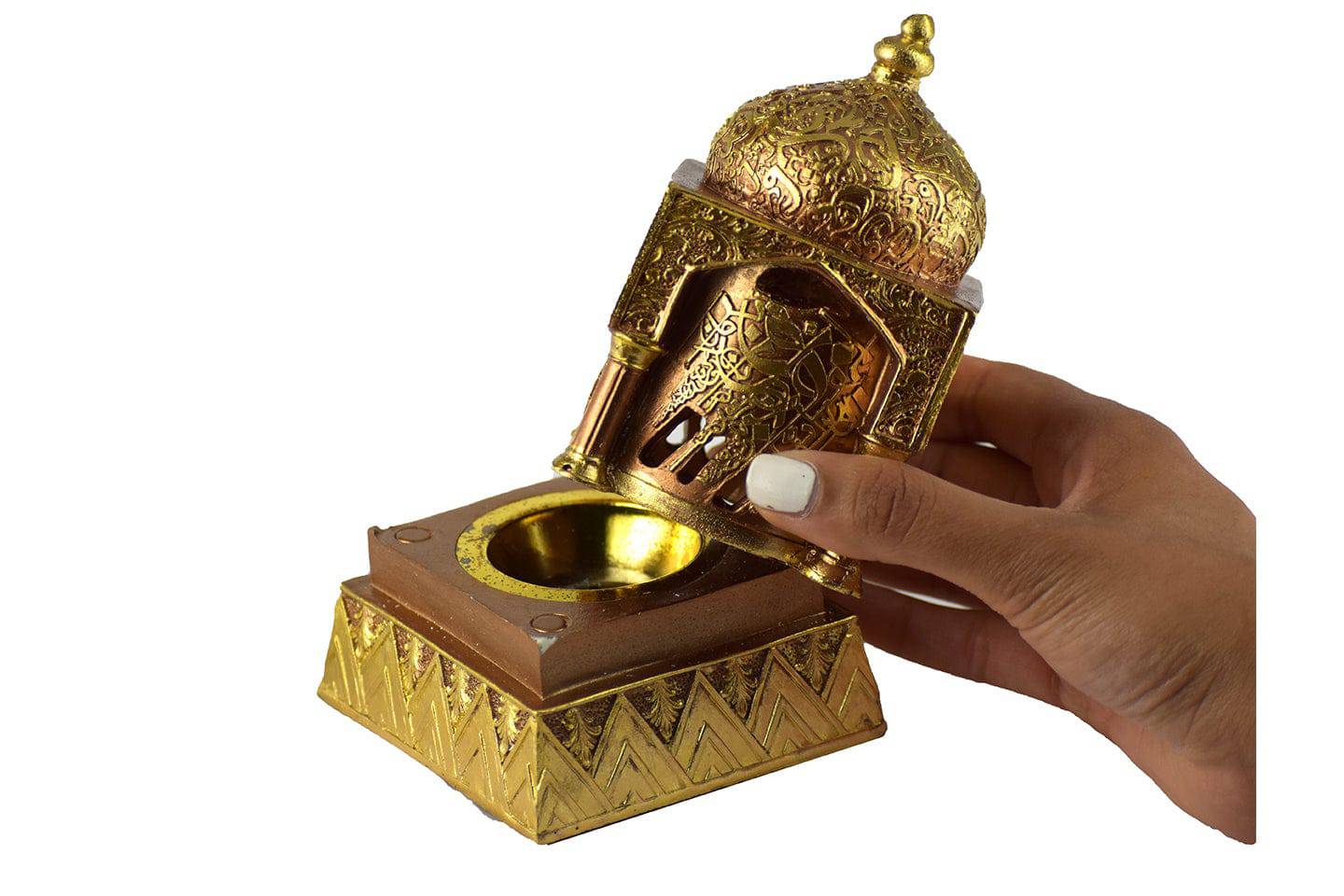 Engraved Calligraphy Minaret Style Incense Bakhoor Burner - 6 in. Gold - Image 3
