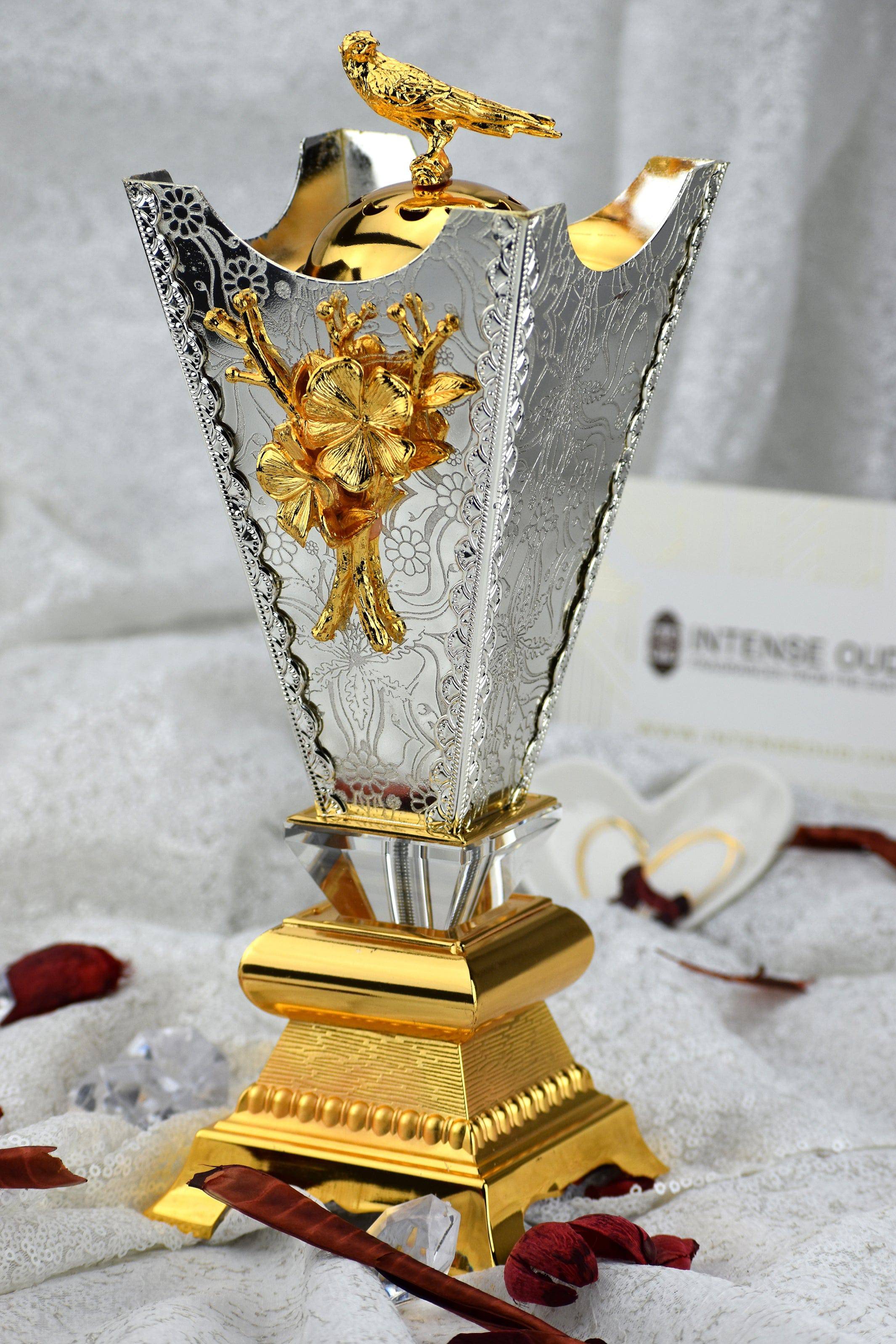 Four Corner Flower Designs Incense Burner with Bird Lid - 9 Inch - Image 4