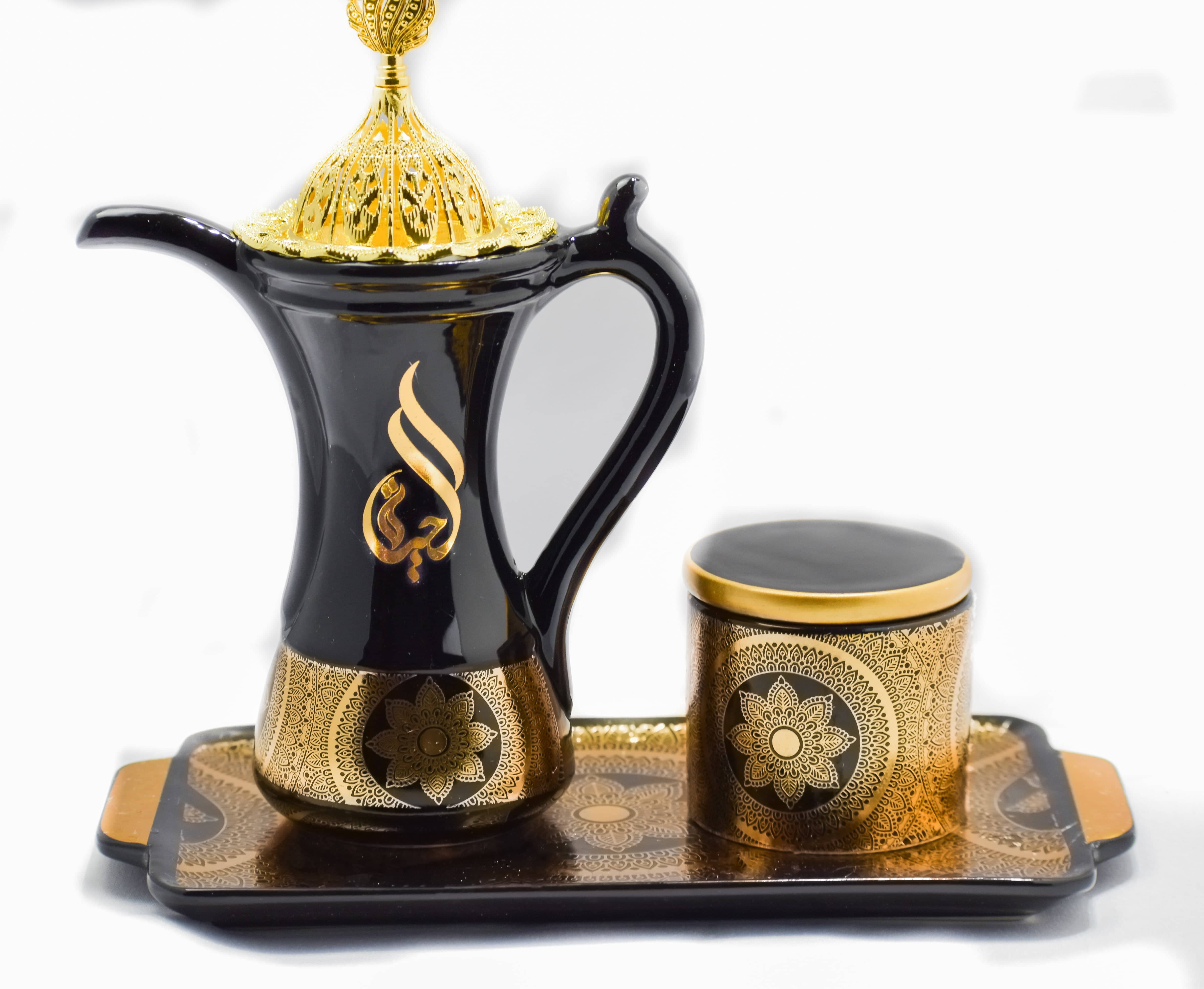Glossy Arabic Design Royal Bakhoor Tea Set - Black | Intense Oud - Image 2