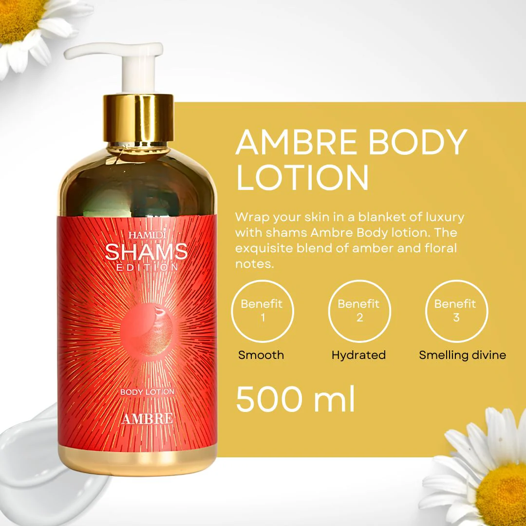 Hamidi Shams Edition Ambre Body Lotion 500ml (16.9 OZ) By Hamidi | Ultra Moisturizing, Skin-Nourishing, Replenishes Dry Skin, Sweet Fragrance. - Image 3