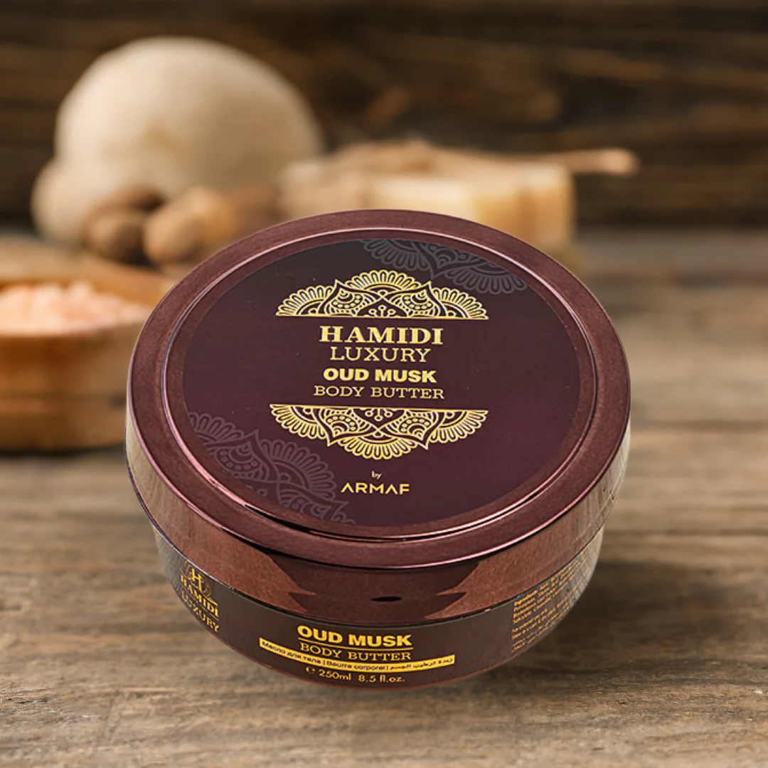 LUXURY OUD MUSK BODY BUTTER 250ML (8.4 OZ) By Hamidi | Ultra Moisturizing & Skin-Nourishing | For Men & Women. - Image 3
