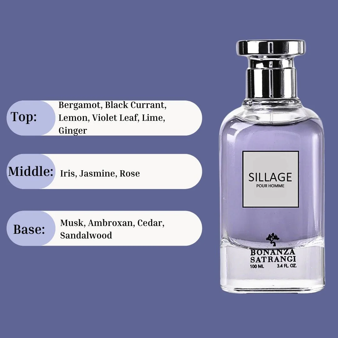 Sillage Pour Homme EDP Spray 100ML (3.4 OZ) by Bonanza Satrangi | Long Lasting, Citrusy, Floral, Musky, Woody Fragrance. - Image 4