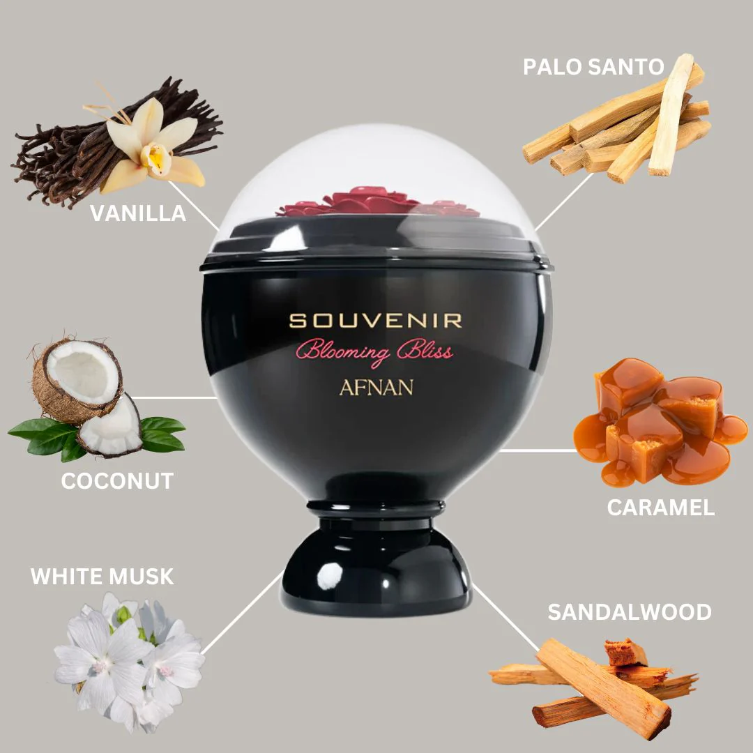 Souvenir Blooming Bliss Eau De Parfum Spray 100ML (3.4 OZ) By Afnan | A Sweet Blend Of Vanilla, Coconut & Caramel, Offering A Gourmand Escape With A Creamy Finish. - Image 5