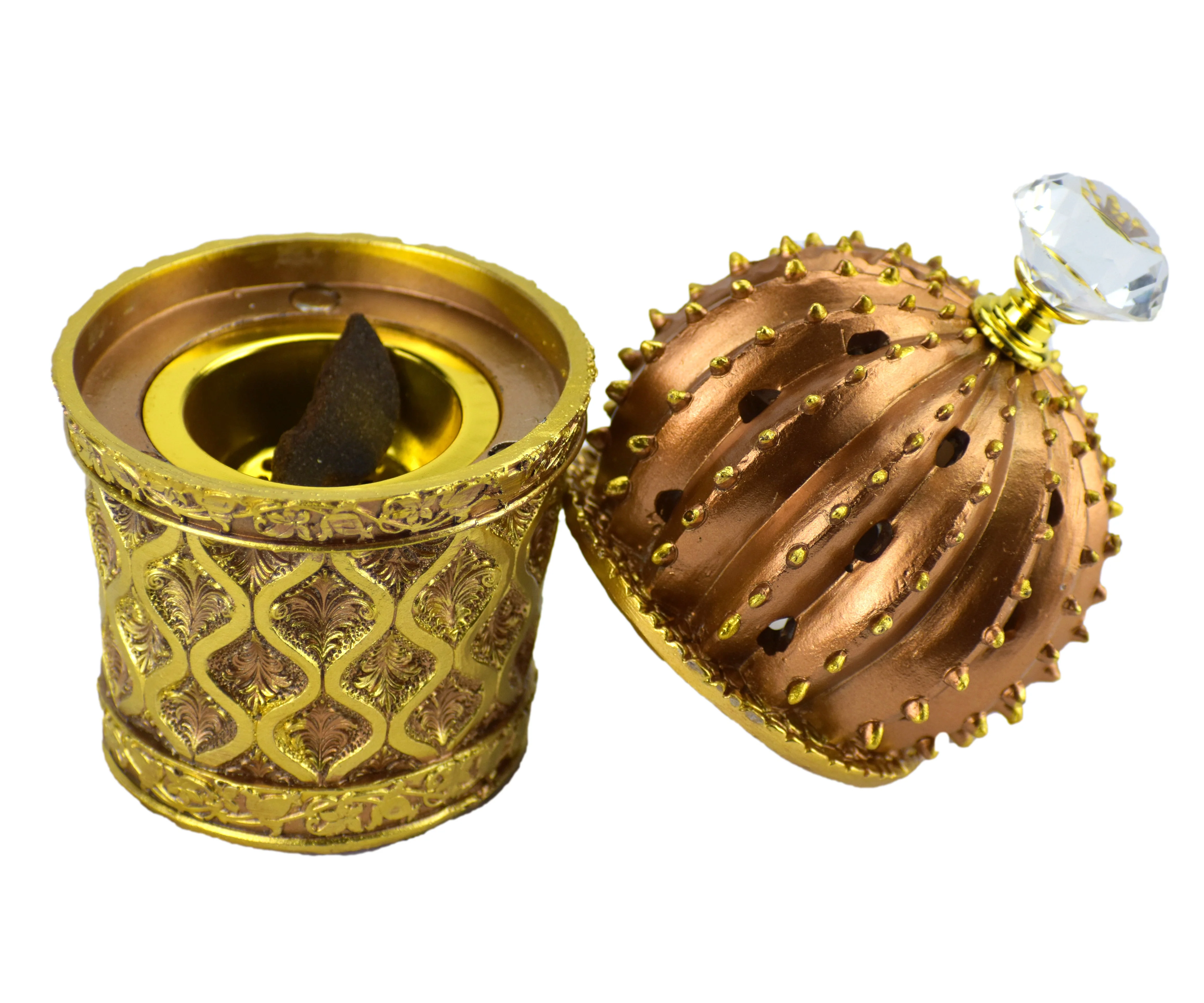 Succulent (Cactus) Style Closed Incense Bakhoor Burner - Rose Gold - Image 3