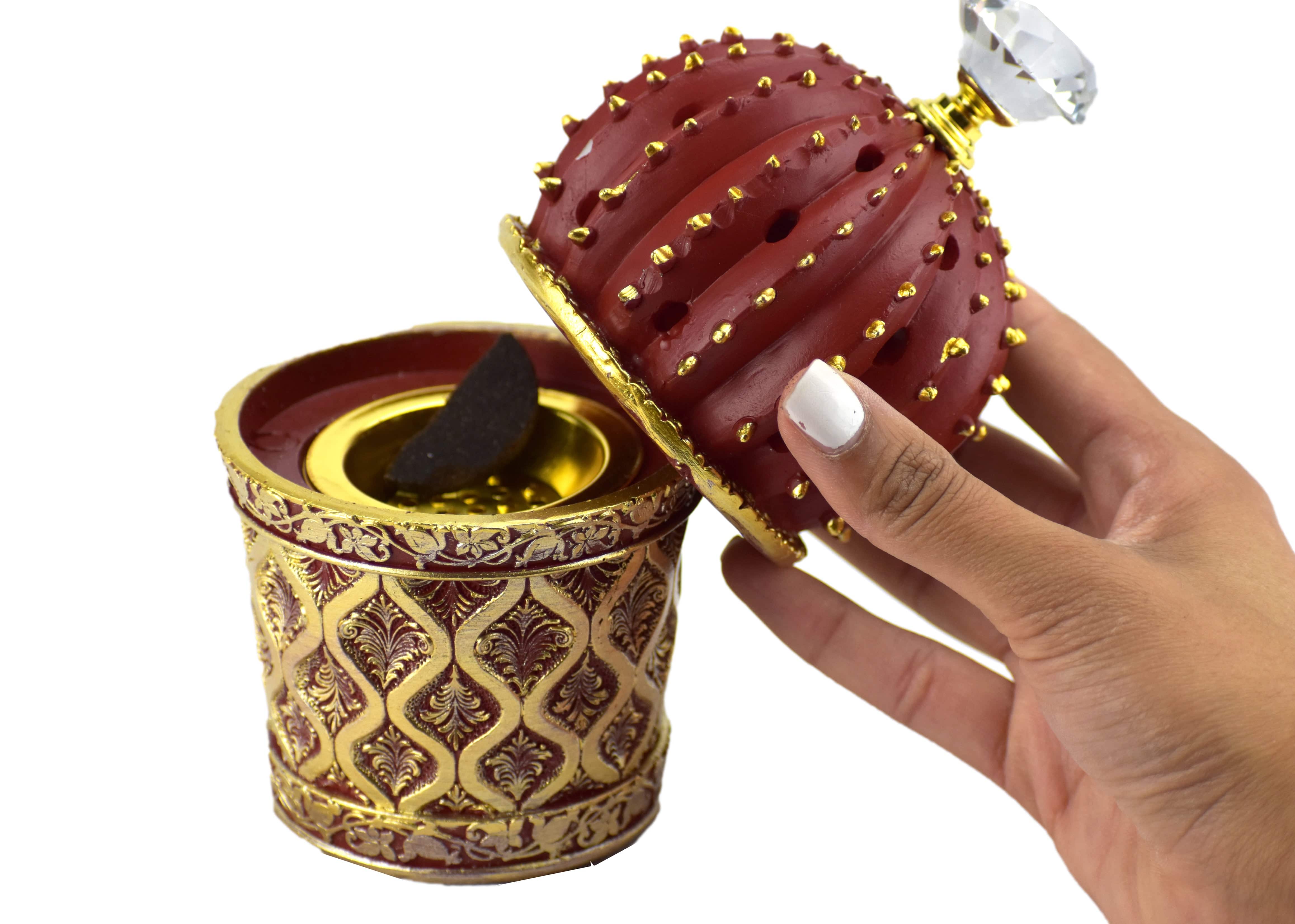 Succulent (Cactus) Style Closed Incense Bakhoor Burner - Red - Image 3