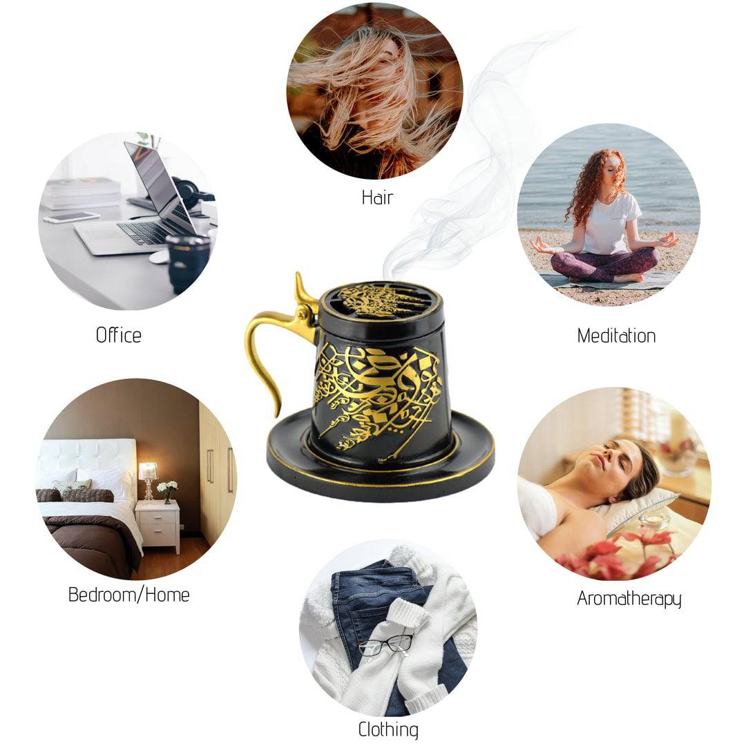 Tea Cup Style Closed Incense Bakhoor Burner - Black - Image 4
